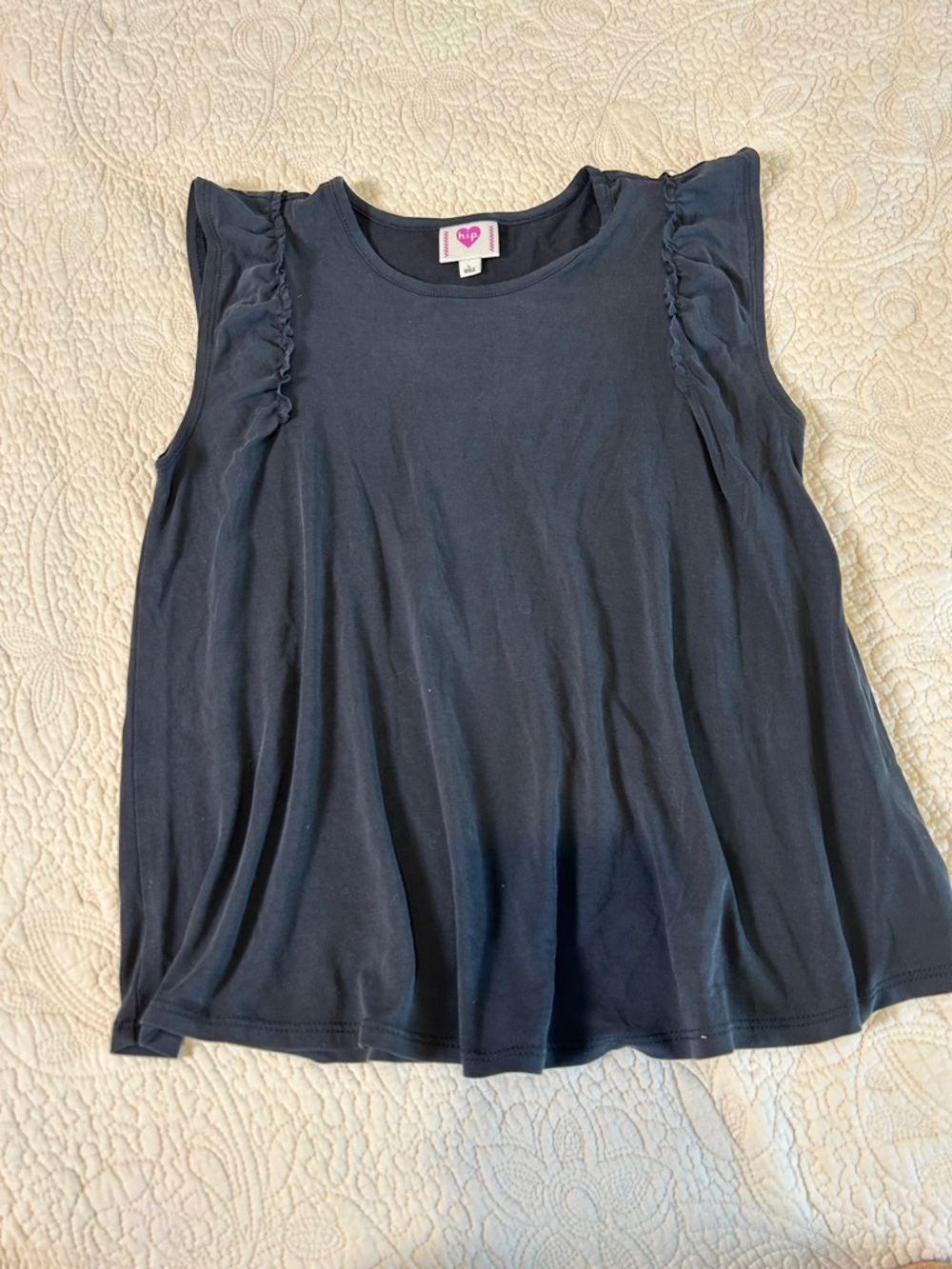 h.i.p. Navy Ruffle Shoulder Swing Top
